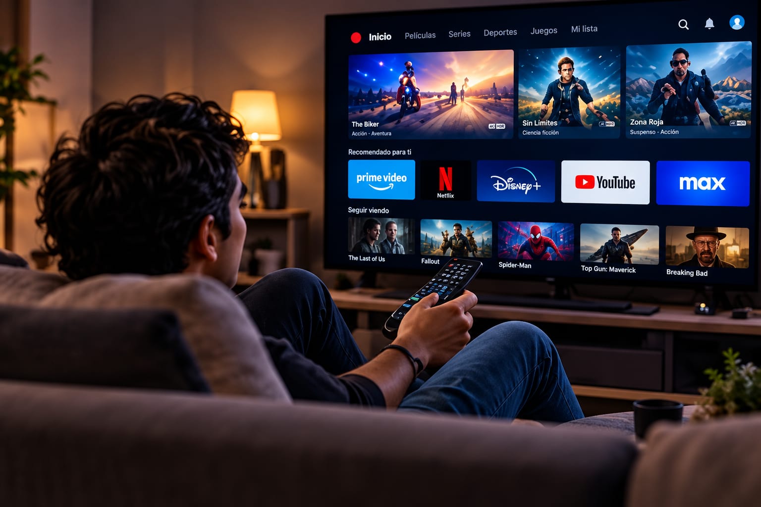 Una persona disfruta de contenido en su televisión.